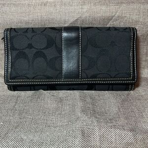 Coach Signature Jacquard & Leather Credit Card Wallet